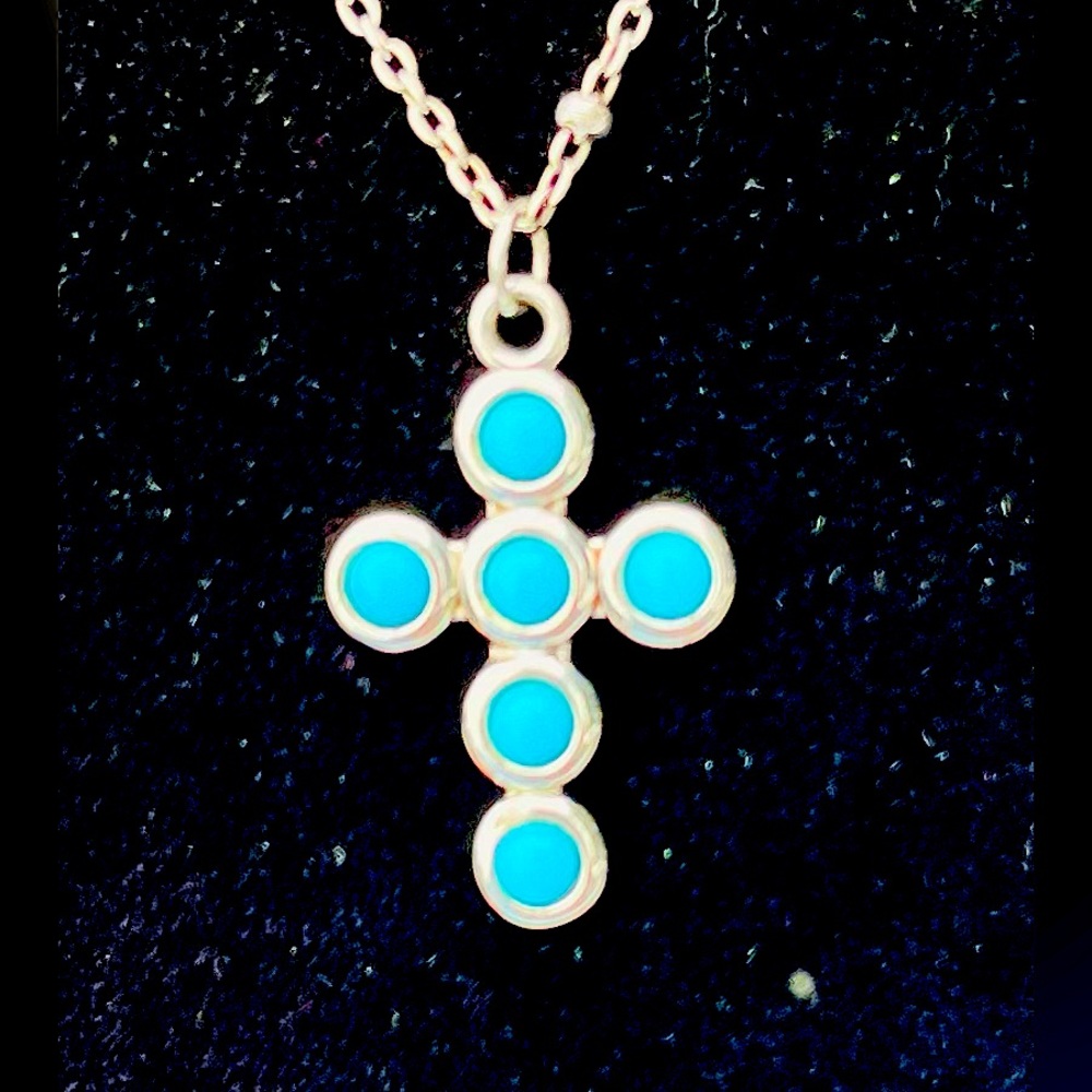 Silver Cross w Turquoise